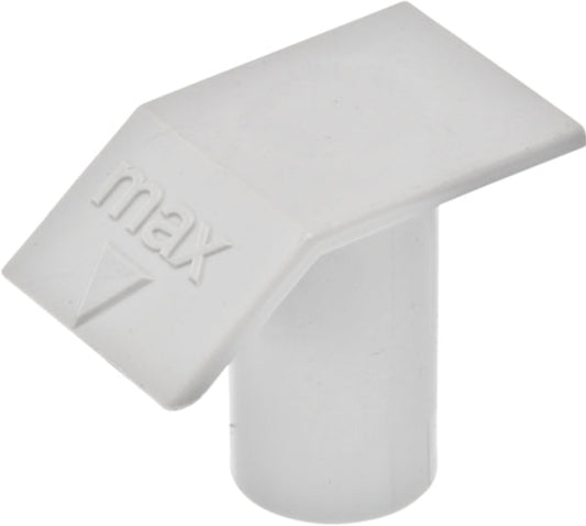 White plastic corner piece with 'max' branding on a white background