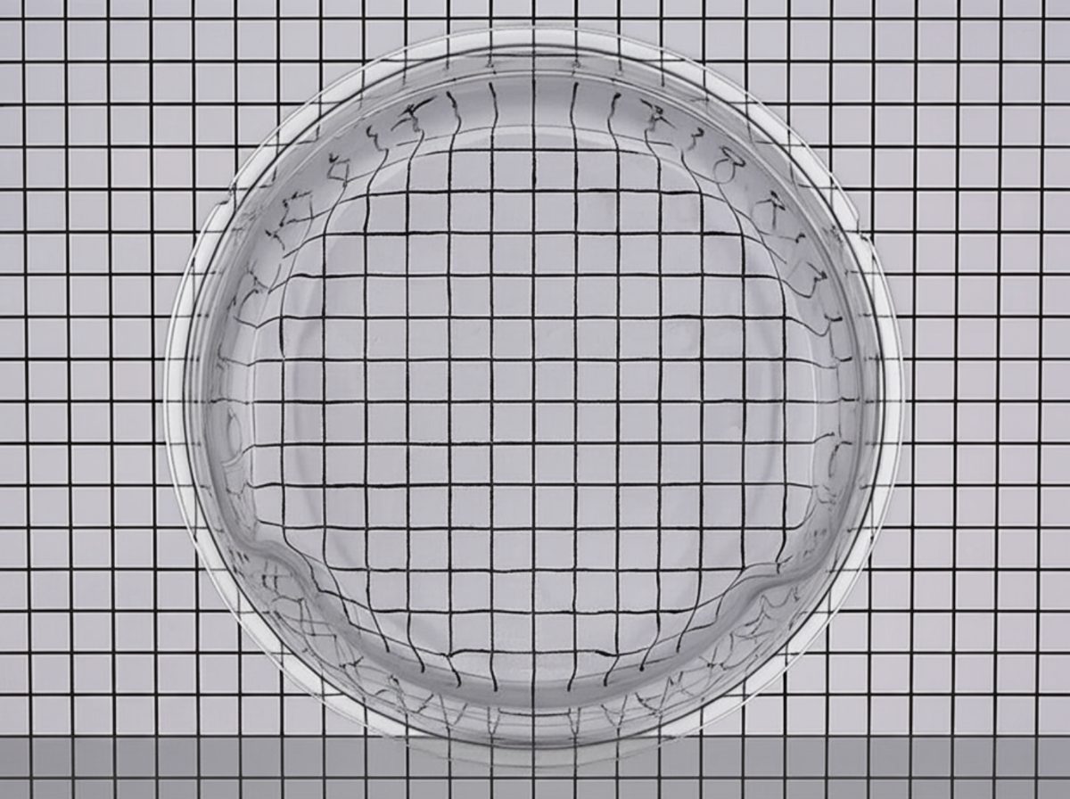 Clear plastic grid on a grid-patterned background