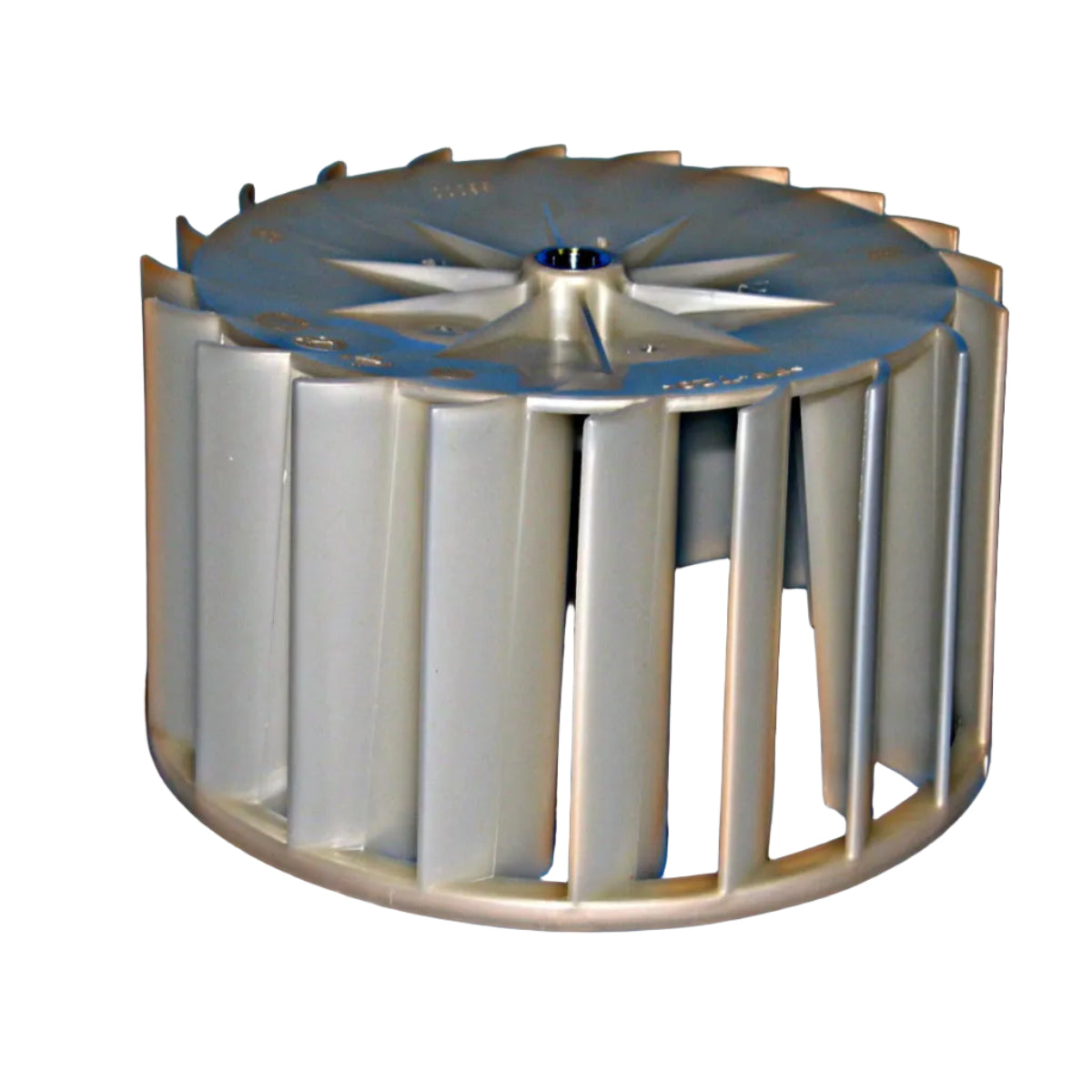 Metallic fan blade on a blue background