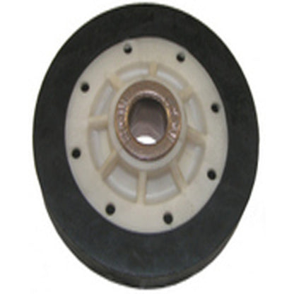 Wheel with black tire and white hub on a white background