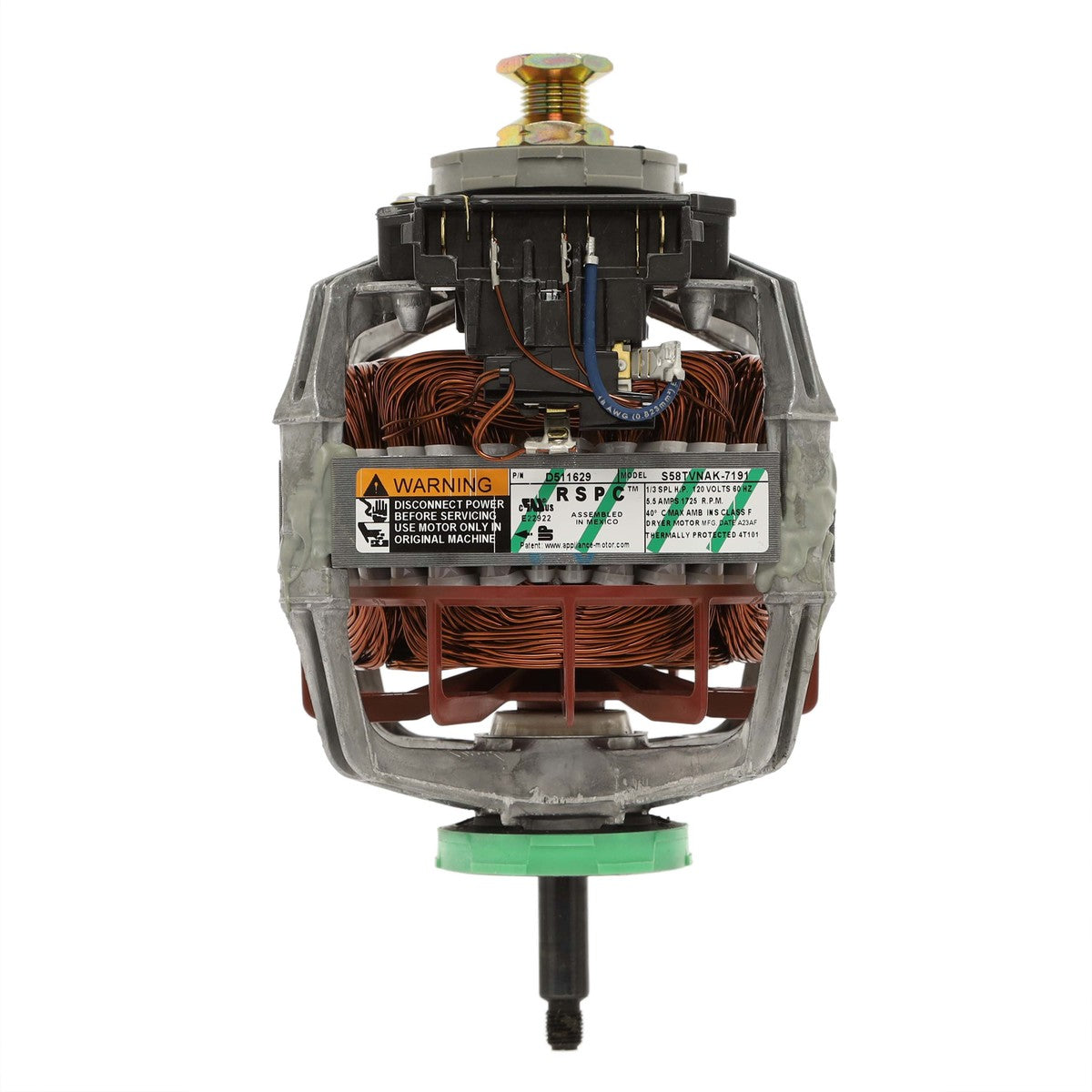 Electrical motor with visible wiring and components on a white background