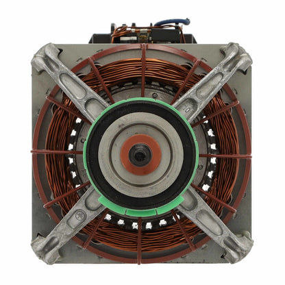 Electrical machine component with copper windings on a white background