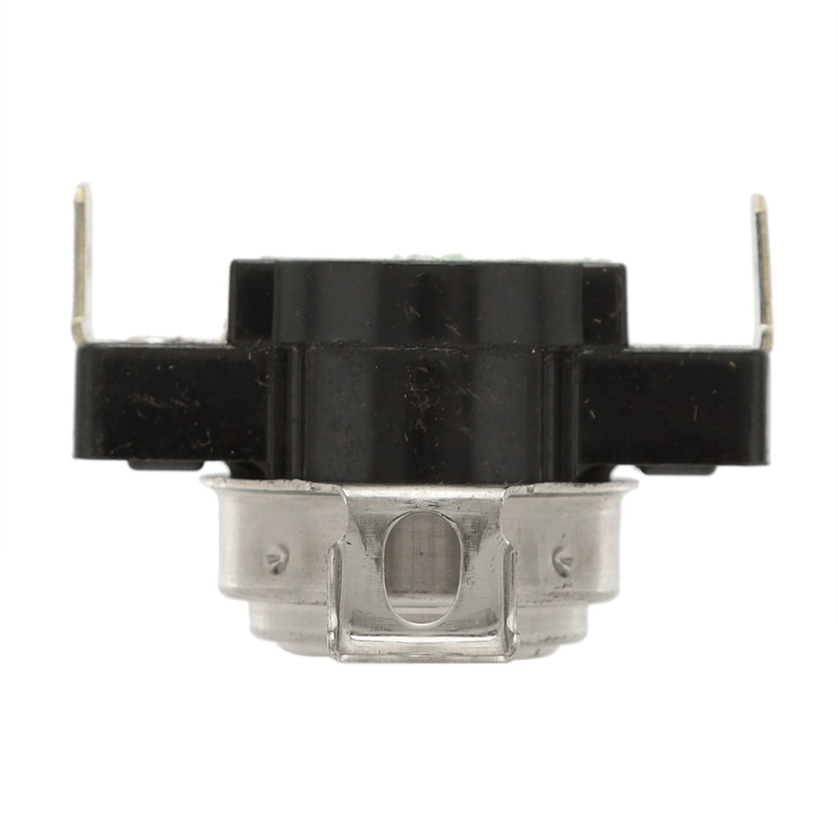 Mechanical component with black and silver parts on a white background
