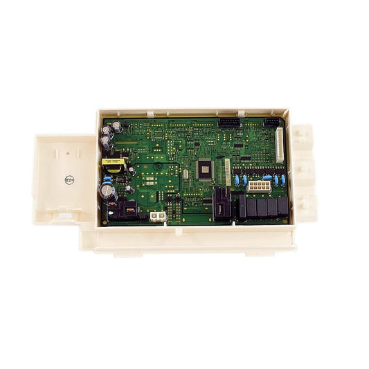 Electronic circuit board in a beige housing on a white background