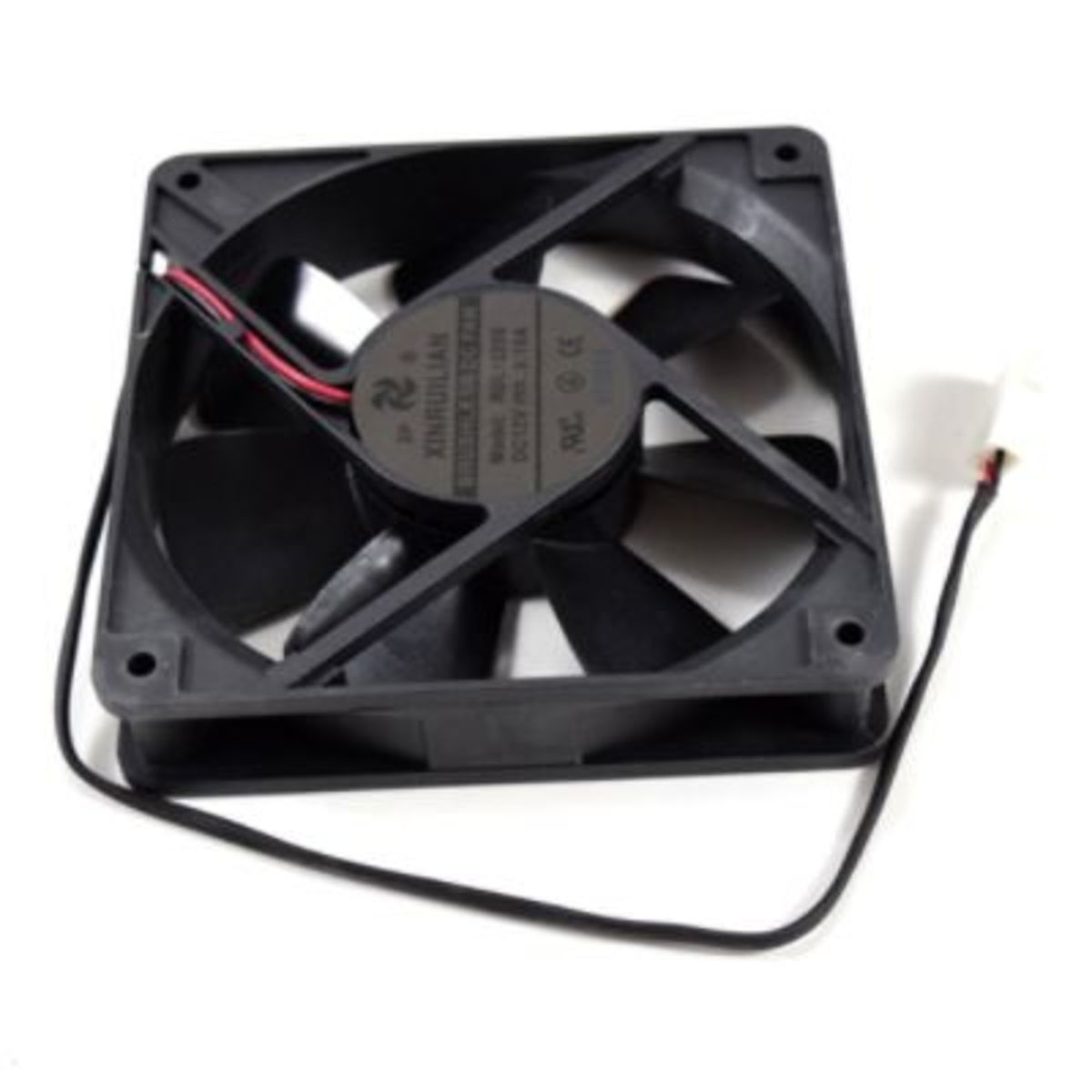 Computer fan with visible brand label on a white background
