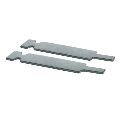 Two metallic tools on a white background