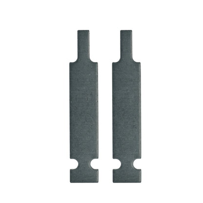 Two black metal brackets on a white background