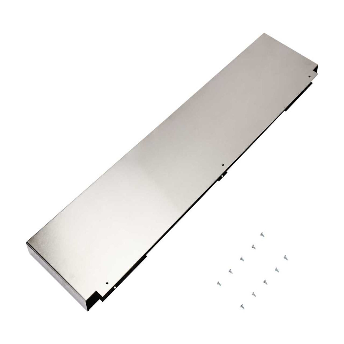 Metallic strip with screws on a white background