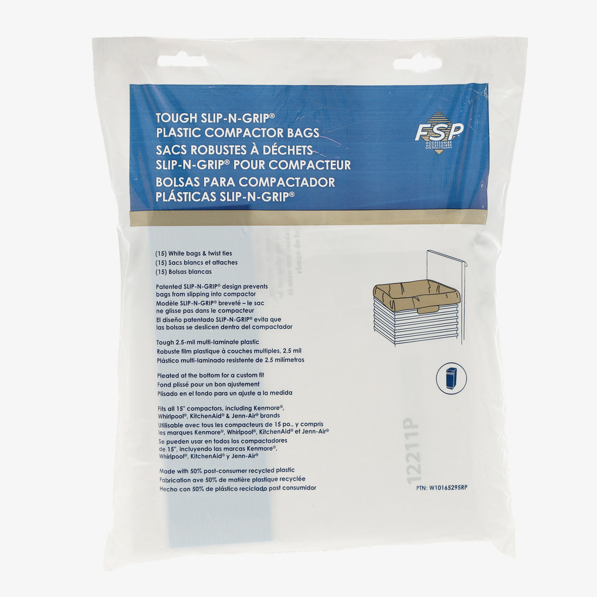 W10165295RP 15" White Whirlpool Compactor Bags