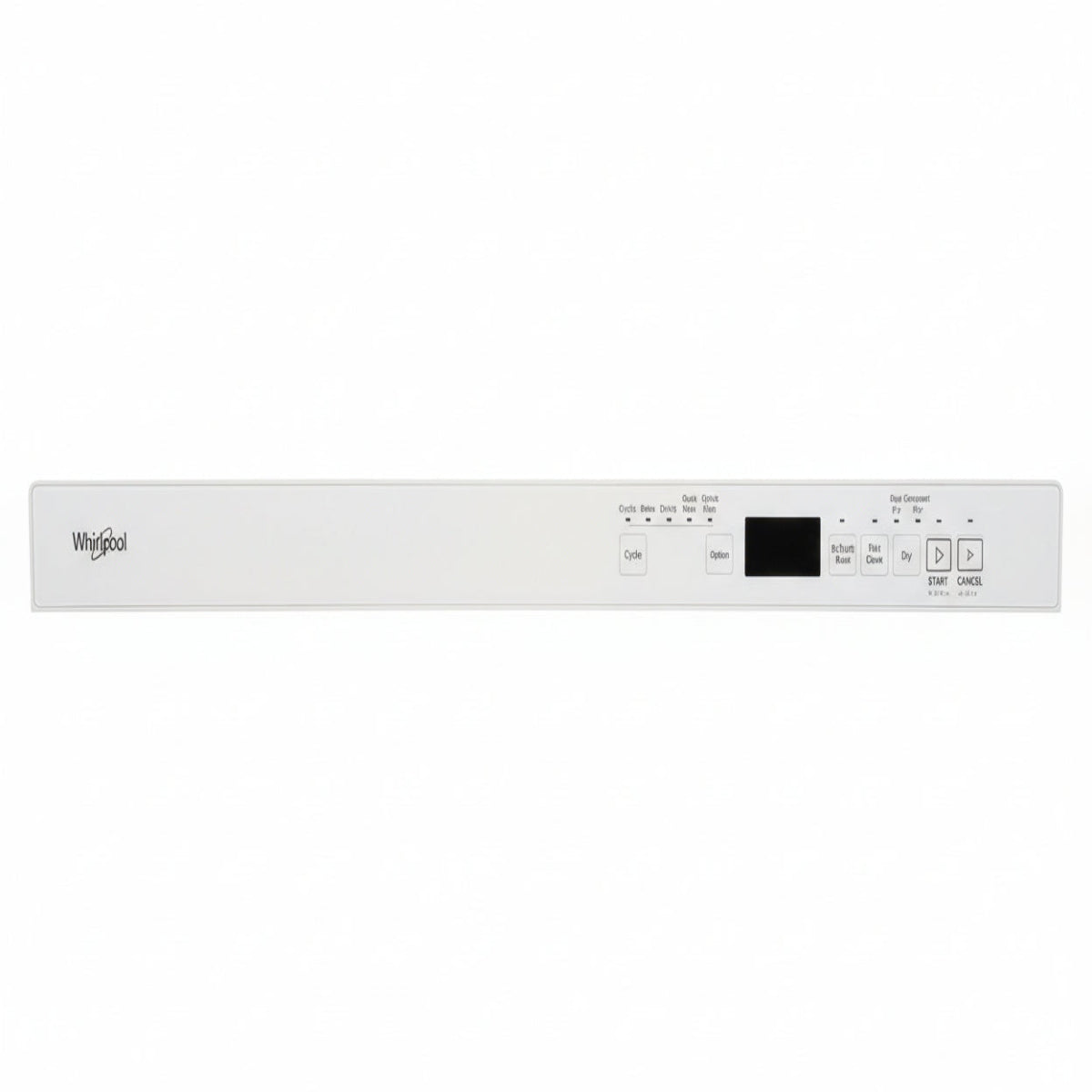 Whirlpool dishwasher control panel on a grid background