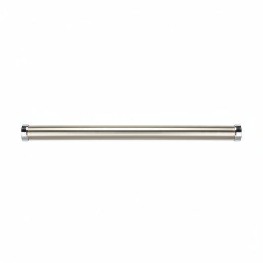 A long, slim brushed metal bar, likely a drawer handle or cabinet pull, mounted horizontally against a white grid background.