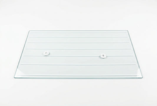 A clear rectangular glass or acrylic panel with a small white circular component attached, photographed against a light blue background with repeated 'Factory Certified Parts' watermarks.