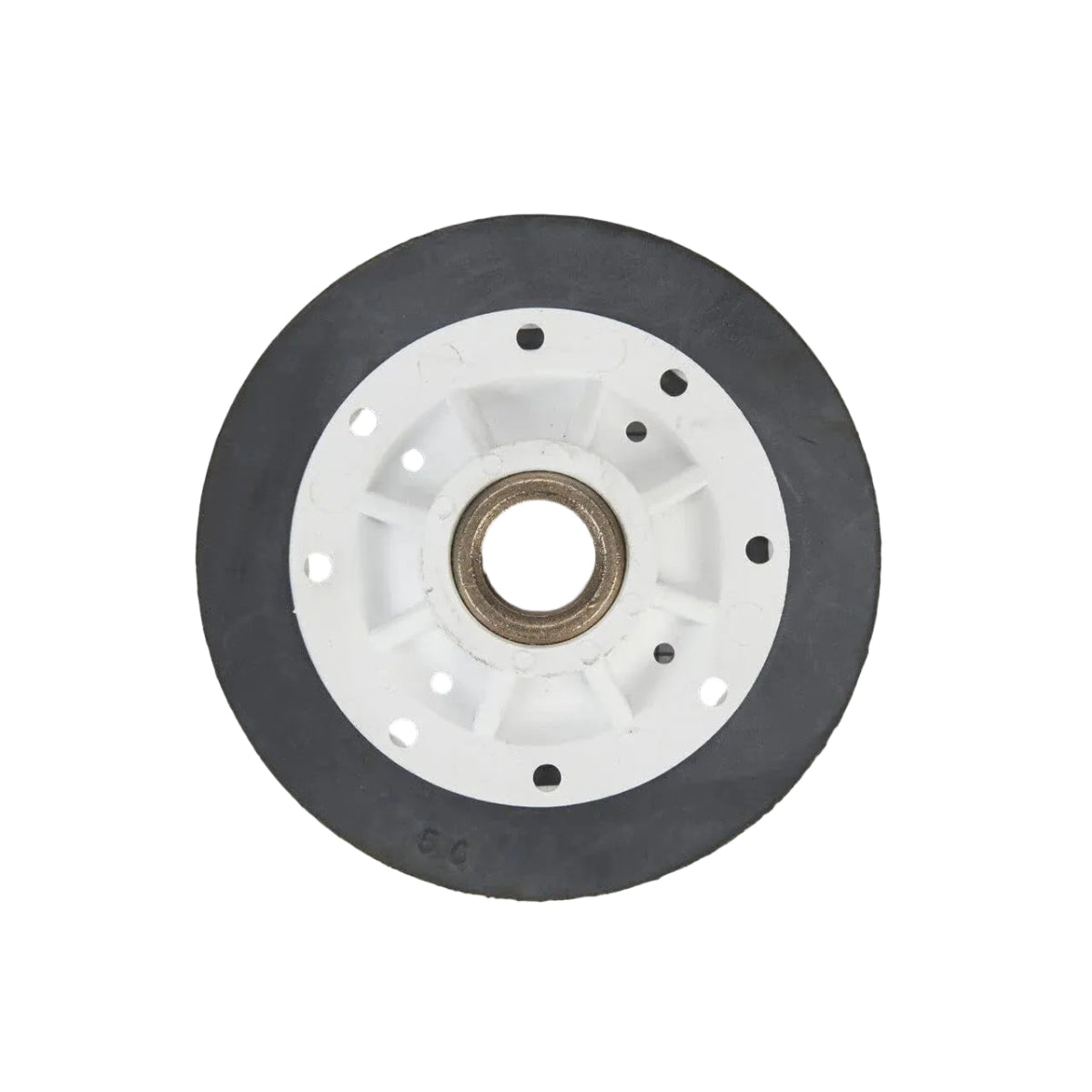 Wheel hub with black tire on a white background