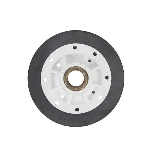 Wheel hub with black tire on a white background