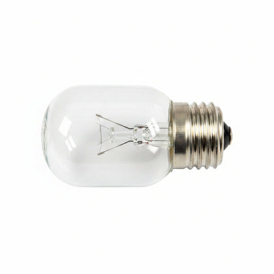 A clear glass light bulb with a silver metal screw base, shown against a blue background with a repeating 'Factory Certified Parts' watermark.