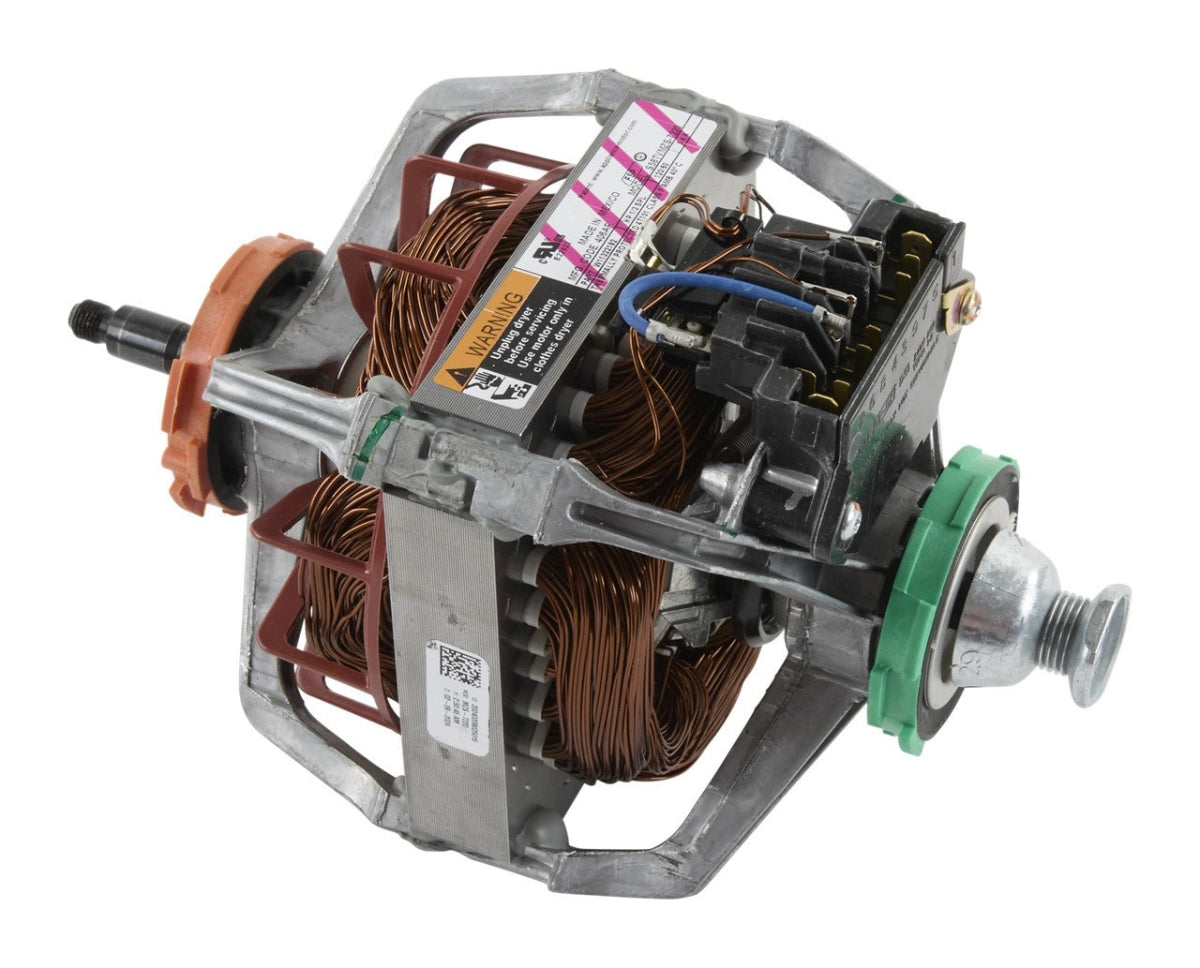 Mechanical component with wiring and labels on a white background