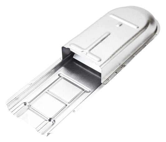 Metallic object with a textured surface on a white background