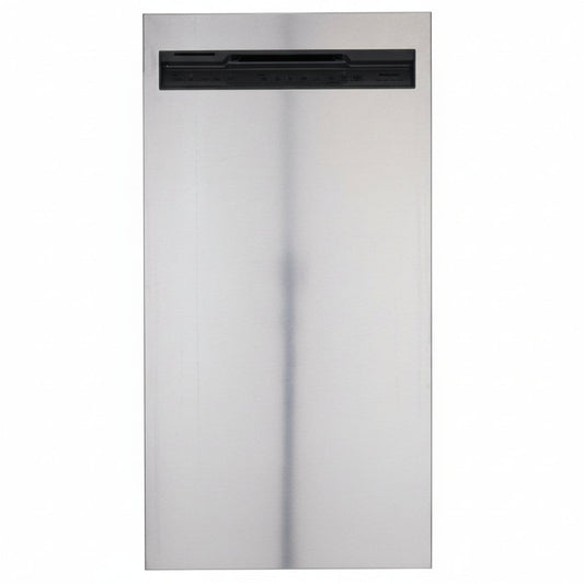 Stainless steel oven door on a tiled wall with PartsDr logo overlay.