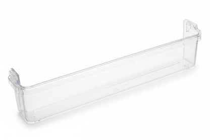 A clear plastic shelf liner or door bin insert shown on a plain light gray background.