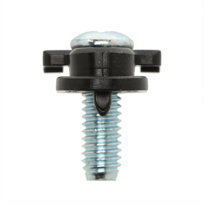 Screw with black plastic clip on a white background