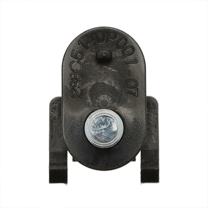 Metallic component with text and a circular feature on a white background