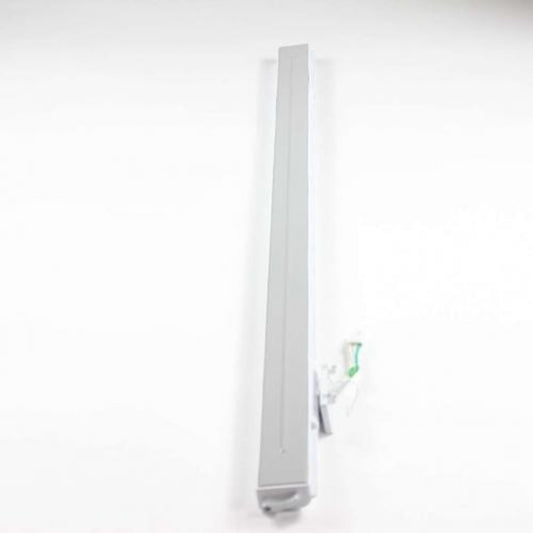 Long rectangular object with a green label on a white background
