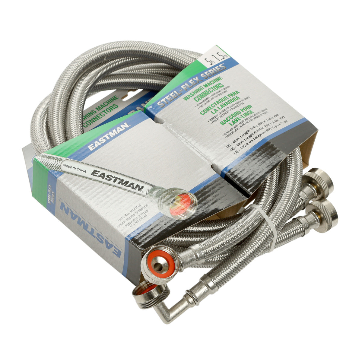 41065 5’ Stainless Steel Washing Machine Hoses with 90° Elbow - 1 Pair - Appliance Parts Canada