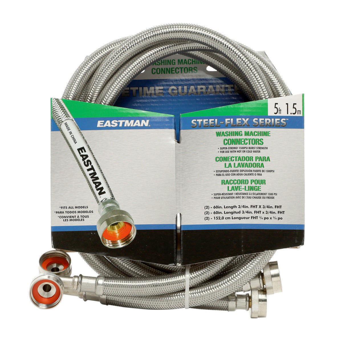 41065 5’ Stainless Steel Washing Machine Hoses with 90° Elbow - 1 Pair - Appliance Parts Canada