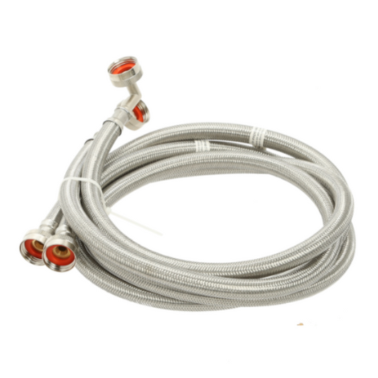 41065 5’ Stainless Steel Washing Machine Hoses with 90° Elbow - 1 Pair - Appliance Parts Canada
