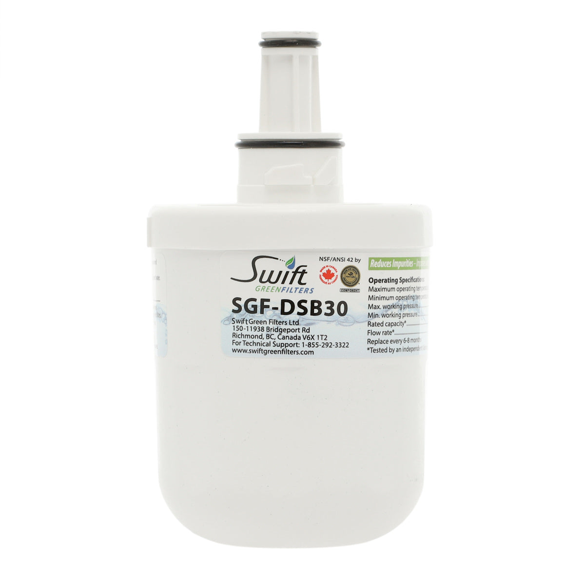 Swift Green Filter SGF-DSB30 Refrigerator Water Filter Replaces DA29-00003G, DA2900003AB - Appliance Parts Canada