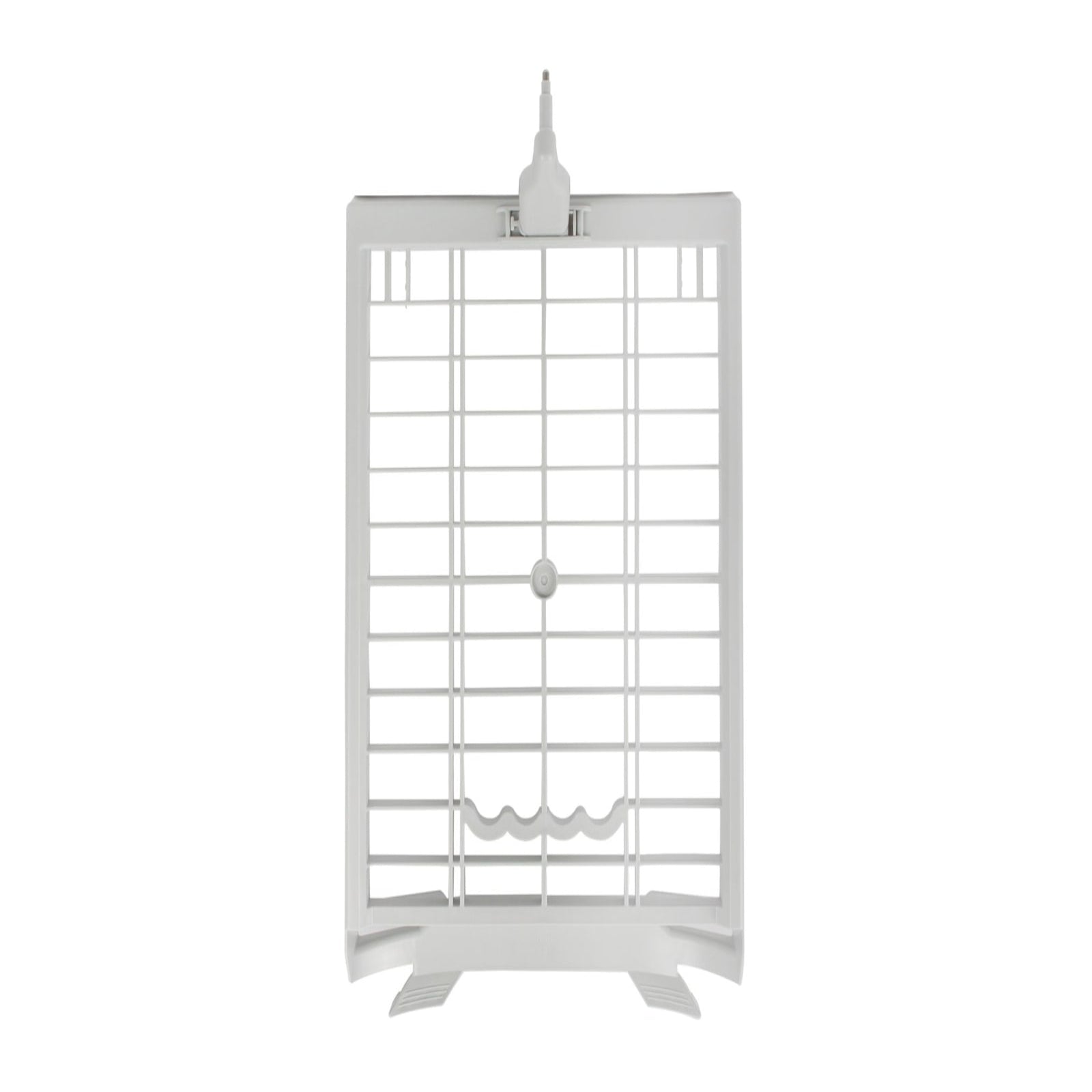 White birdcage with a clear glass front on a white background