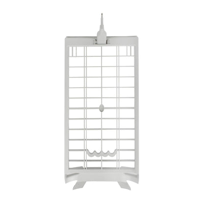White birdcage with a clear glass front on a white background