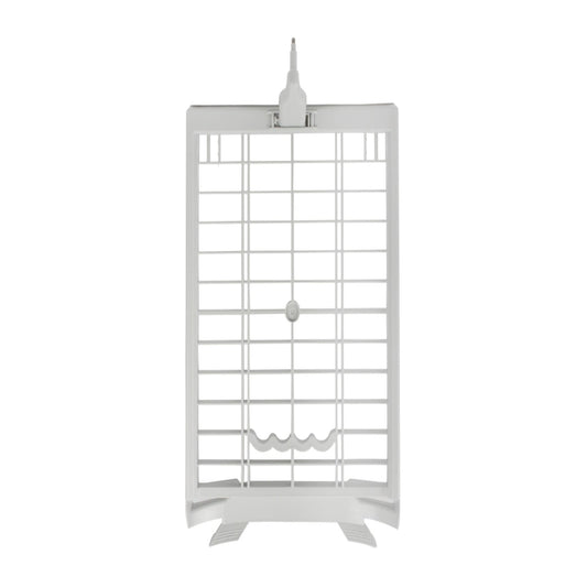 White birdcage with a clear glass front on a white background