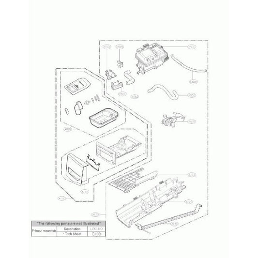 Technical diagram of a kitchen appliance with labeled parts on a white background