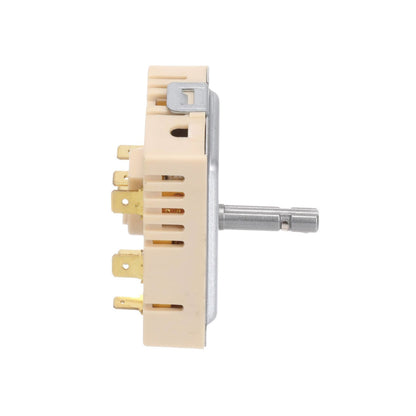 Mechanical switch with beige and silver components on a white background
